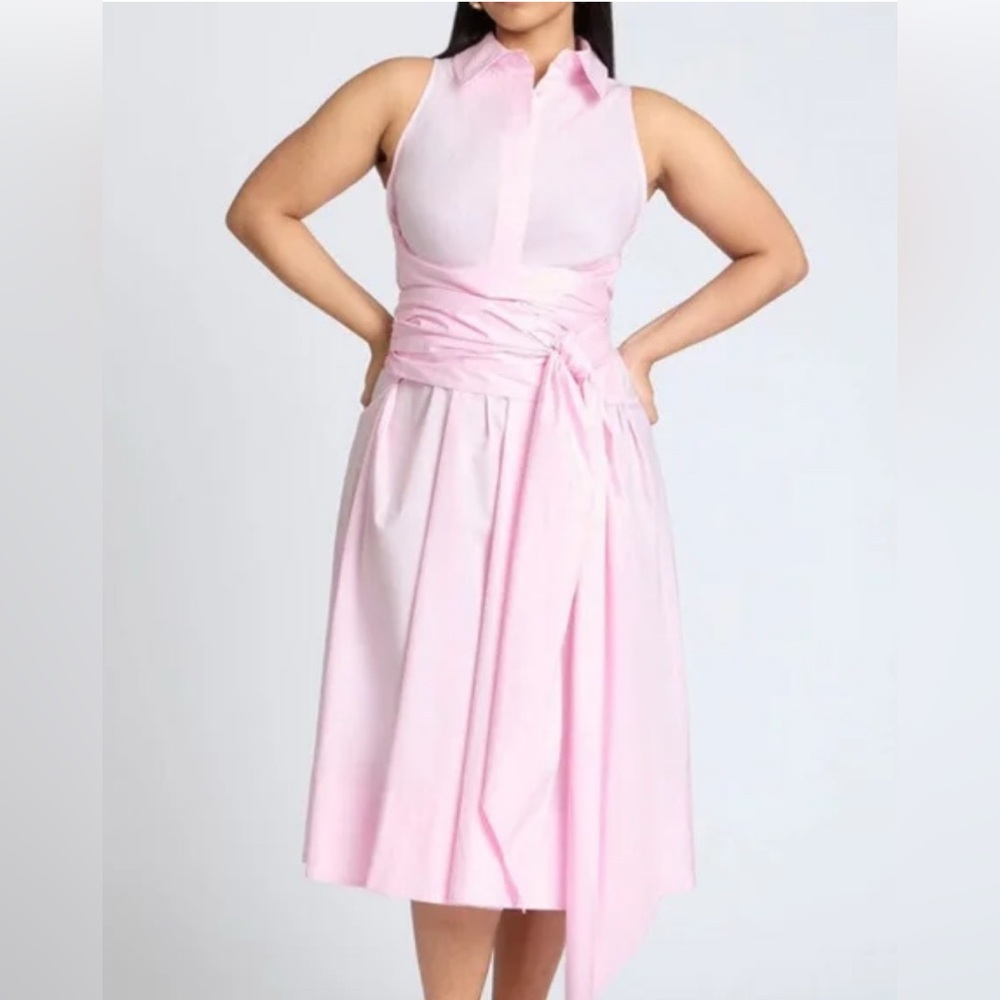 Tie Front Poplin Midi Dress
